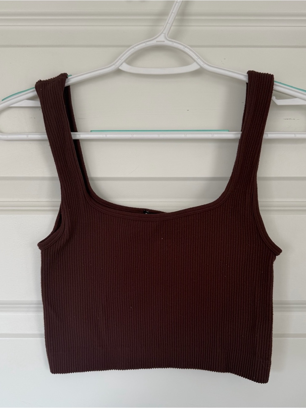 ZARA Brown Ribbed Square-Neck Crop Tank Top